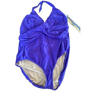 Bathing Swim Suit Y2K Vintage Carol Wior Purple One Piece Twist 22W New FLAW